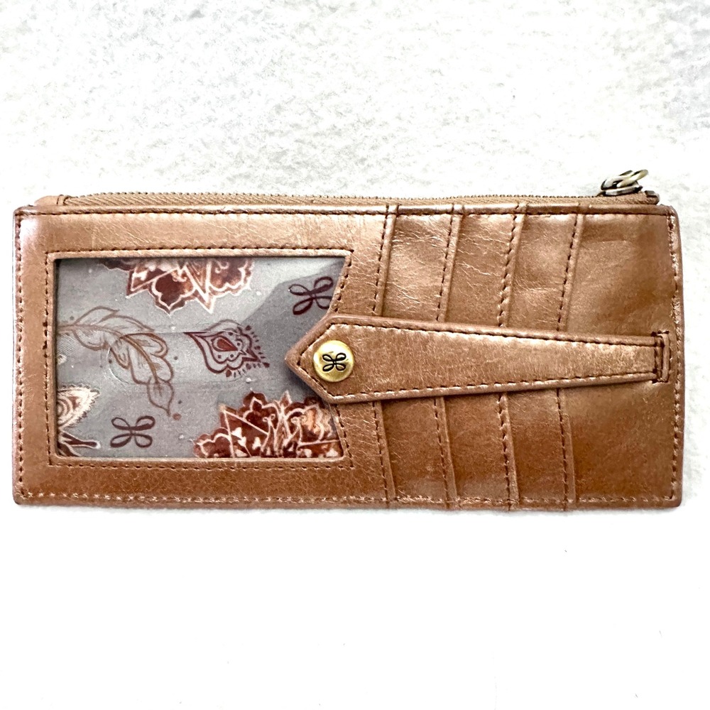 Hobo Linn Brown Leather Credit Card Holder Euro Slide Case Slim Wallet ID Window